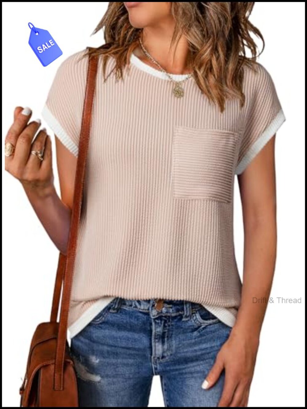 Short Sleeve Ribbed Knit Crew Neck T-Shirt
